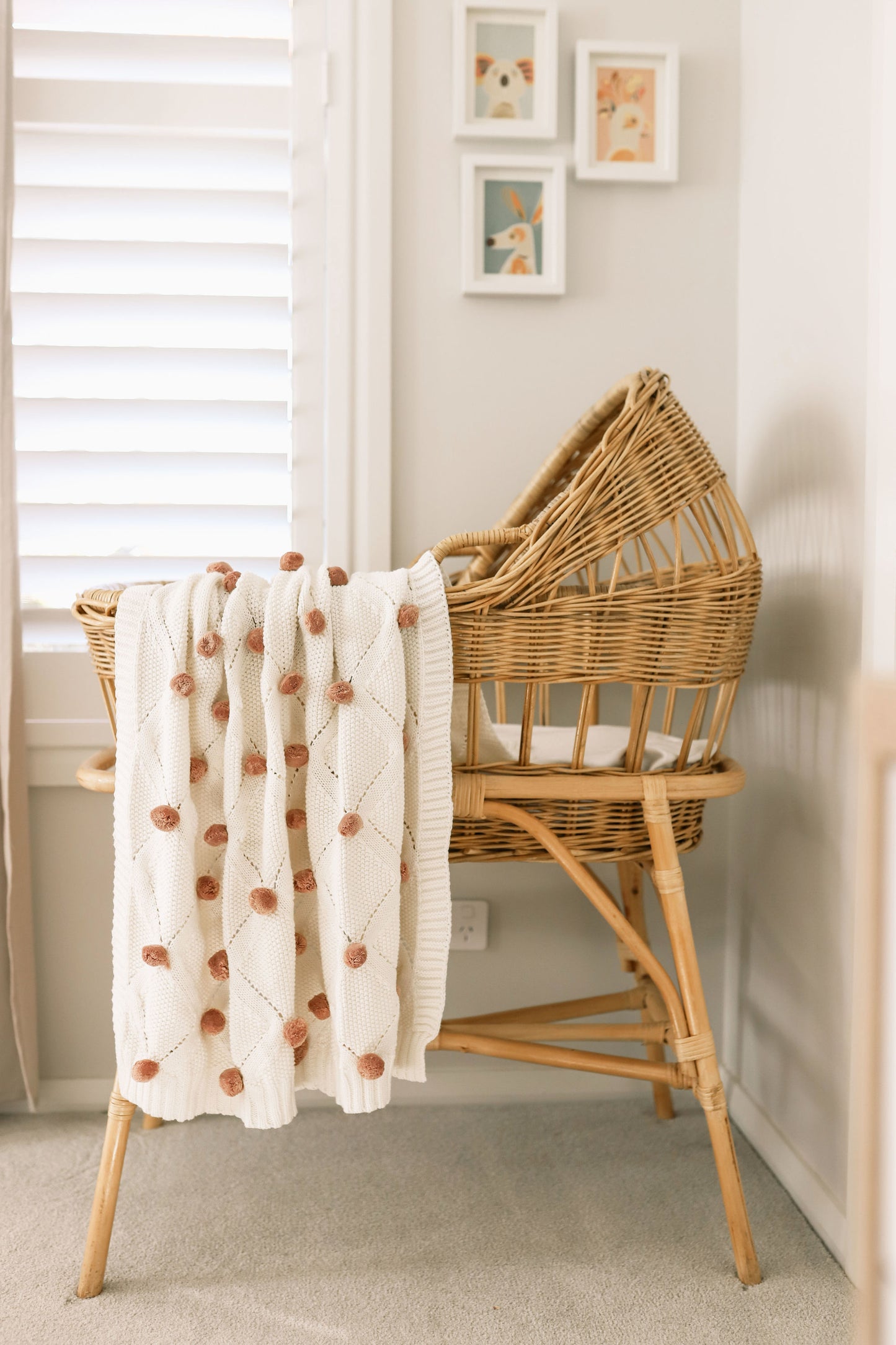 Pom Pom Blanket - Ivory with Blossom