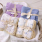 Muslin Blanket w Lace Trim - Blue Bows