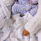 Muslin Blanket w Lace Trim - Blue Bows