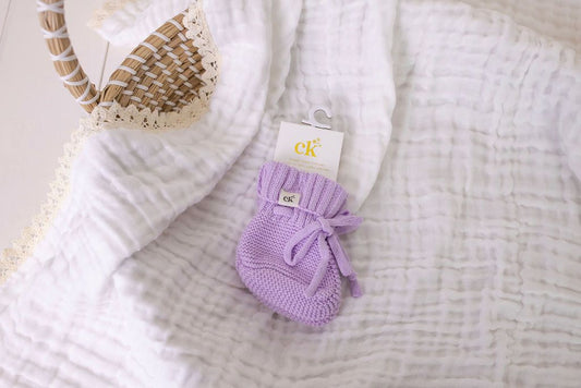 Knitted Baby Booties - Lilac 0-6M