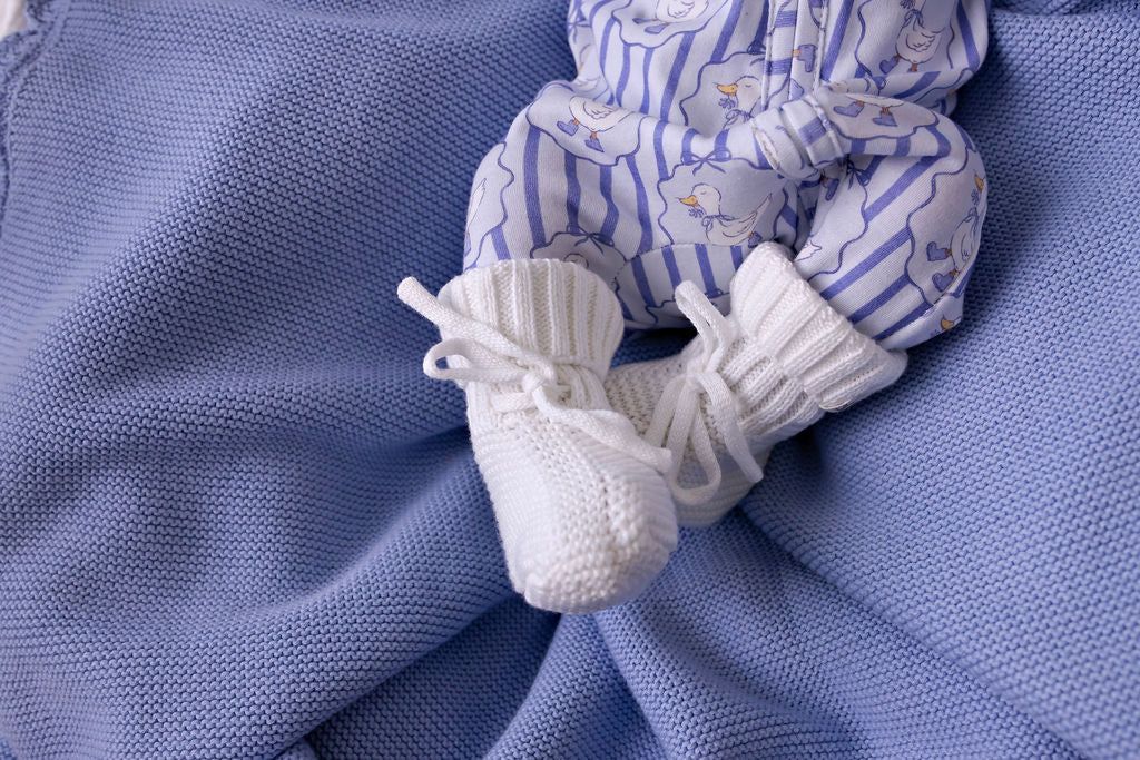 Knitted Baby Booties - White 0-6M