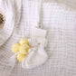 Knitted Baby Booties - Yellow Poms 0-6M