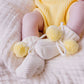 Knitted Baby Booties - Yellow Poms 0-6M