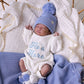 Knitted Baby Booties - Blue Poms 0-6M