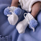 Knitted Baby Booties - Blue Poms 0-6M