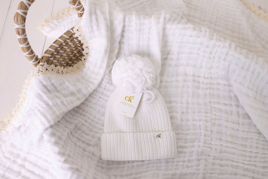 Baby Knit Beanie - Snow 0-6M