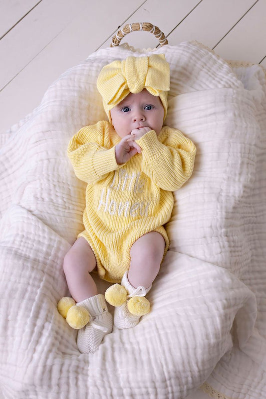 "Little Honey" Knit Romper - Buttercream (NB)