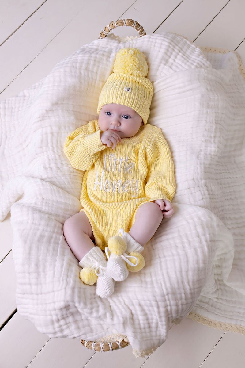 "Little Honey" Knit Romper - Buttercream (NB)