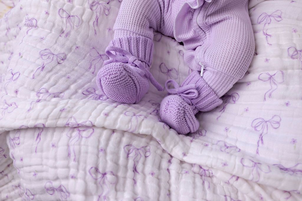 Oversized Knit Top Knot - Lilac Waffle