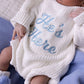 "He's Here" Chunky Knit Romper - Snow (NB)