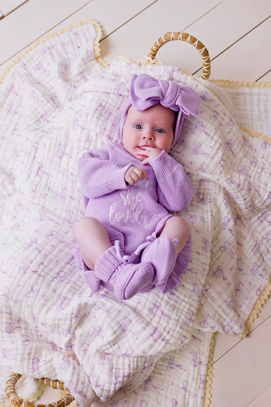 "Isn't She Lovely" Knit Romper - Lilac (NB)