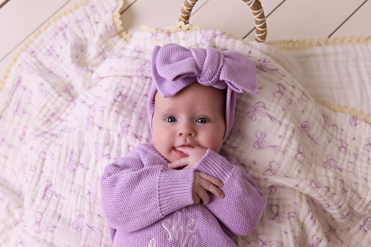 "Isn't She Lovely" Knit Romper - Lilac (NB)