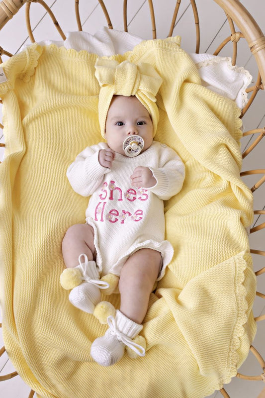 "She's Here" Knit Romper - Snow (NB)
