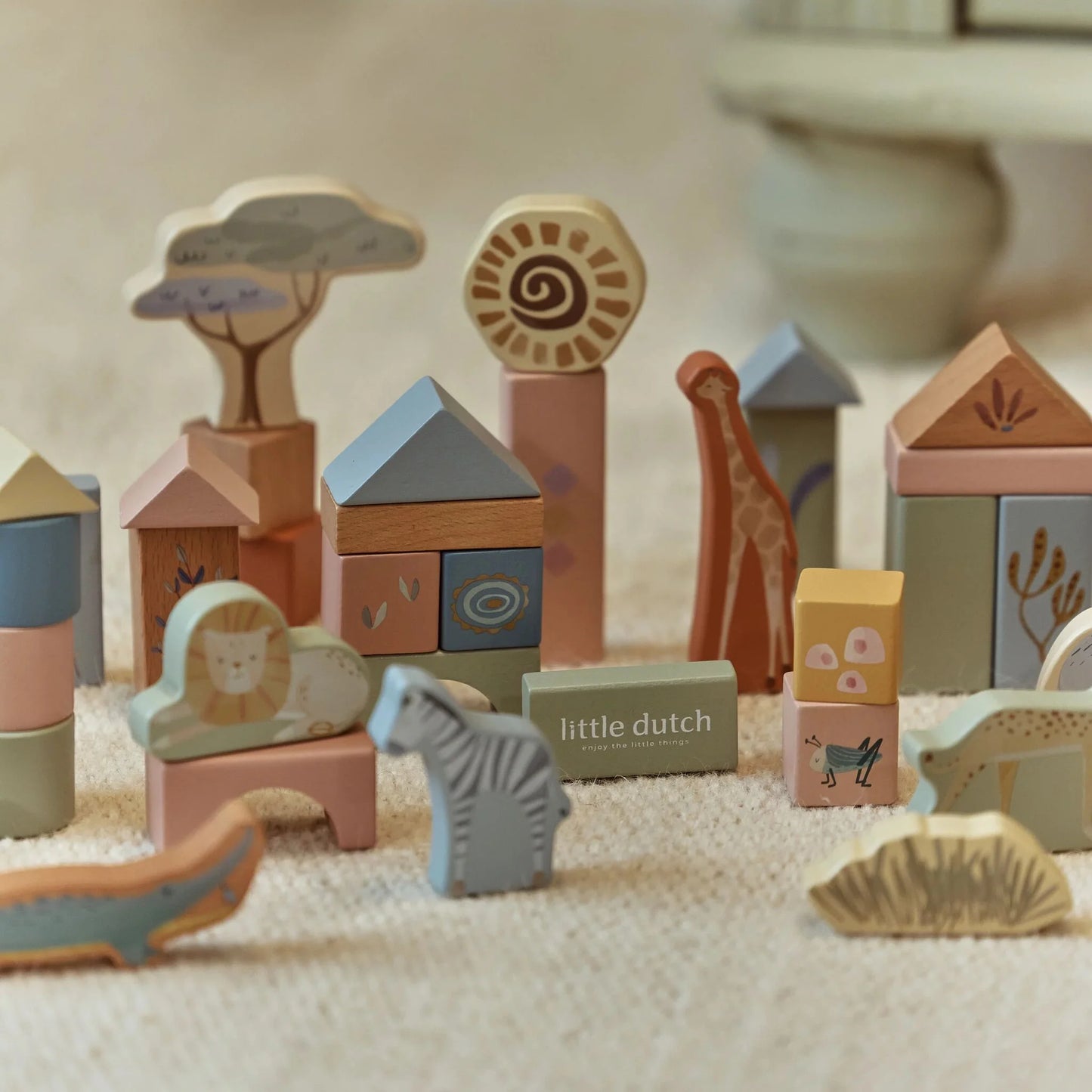 Little Dutch Safari Friends Wooden Building Blocks