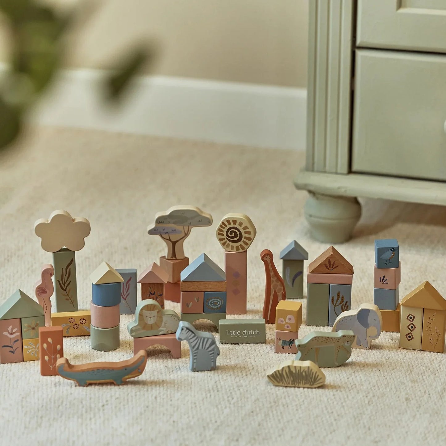 Little Dutch Safari Friends Wooden Building Blocks