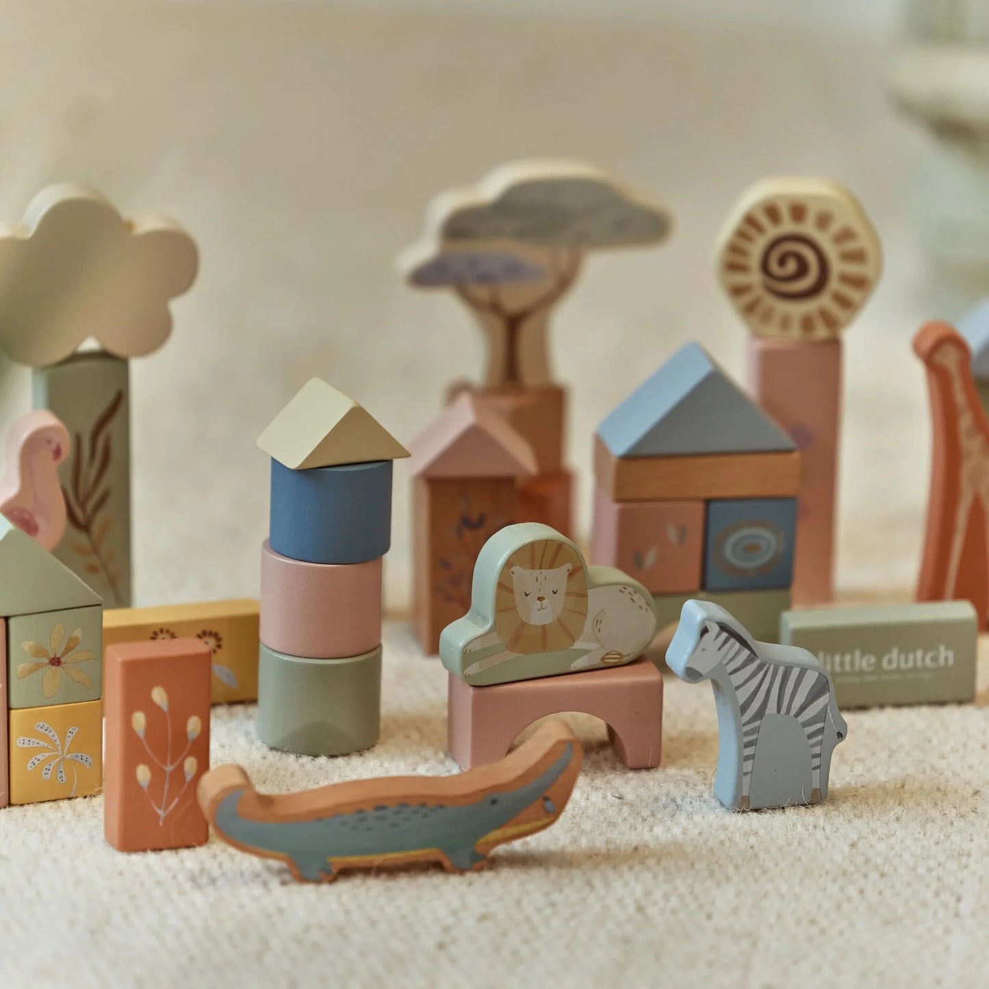 Little Dutch Safari Friends Wooden Building Blocks