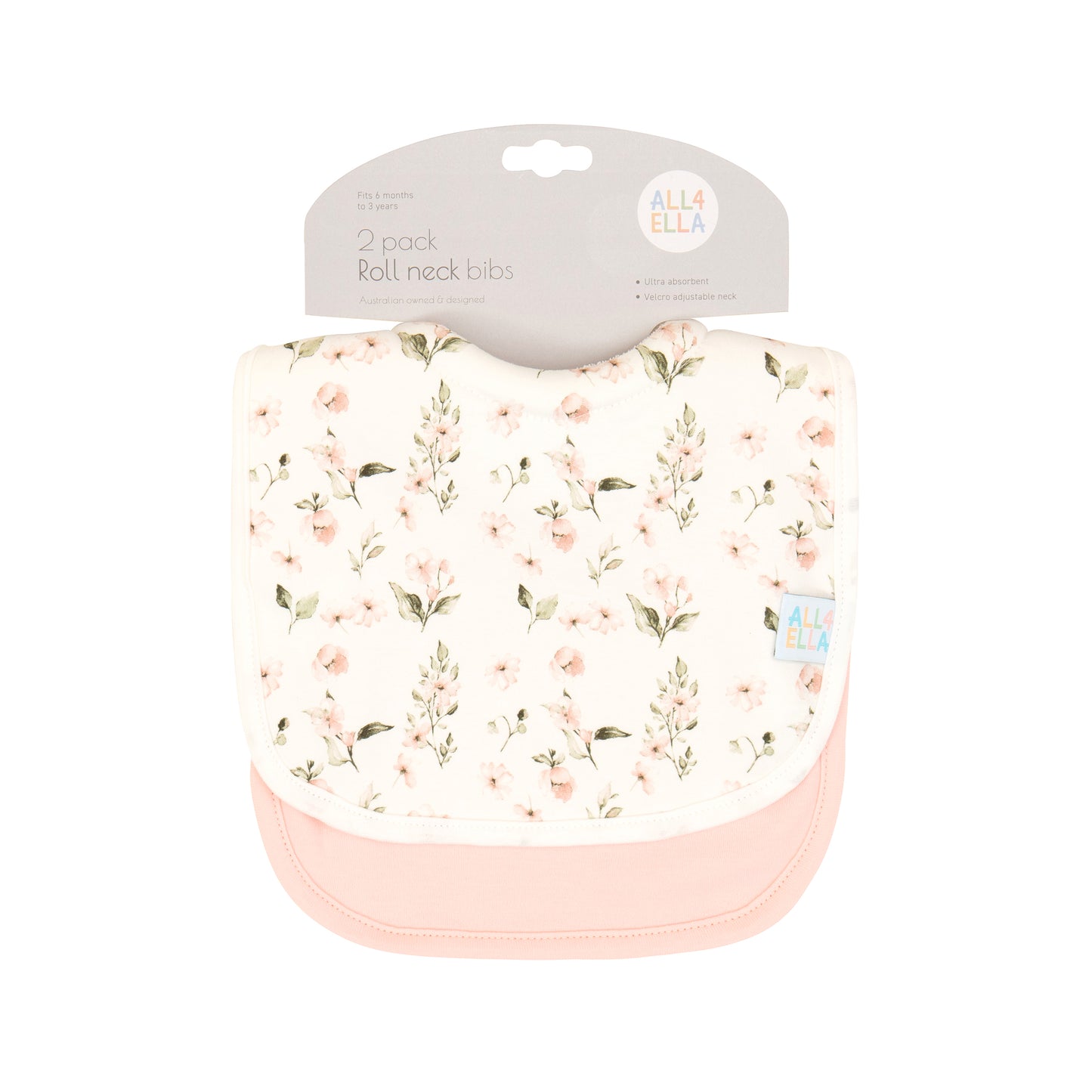 Roll Neck Bib 2pk - Pink Flower