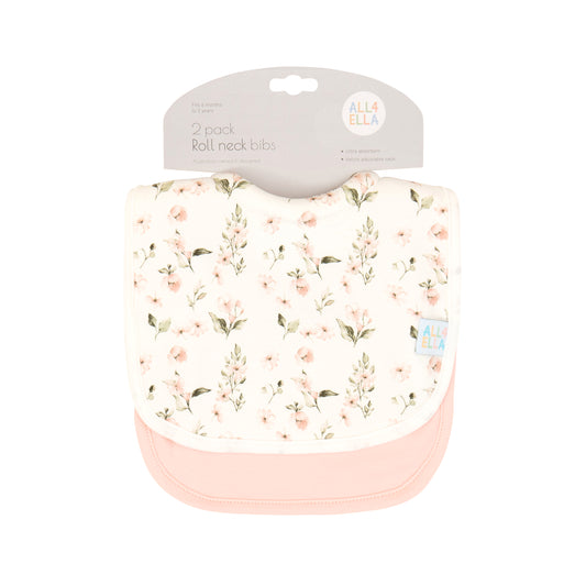 Roll Neck Bib 2pk - Pink Flower