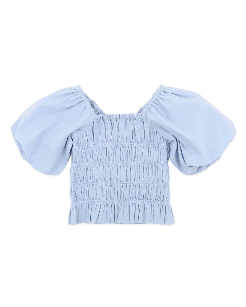 Piccolina Shirred Balloon Top - Baby Blue