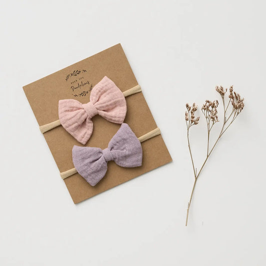 Muslin Bow Headband 2Pk Lilac + Blush