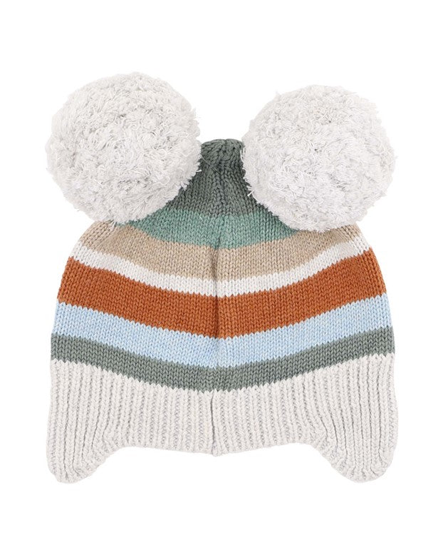 Knitted Stripe Pom Pom Beanie - Mateo Multi