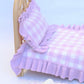 Frilled Purple Gingham Doll Blanket + Pillow Set