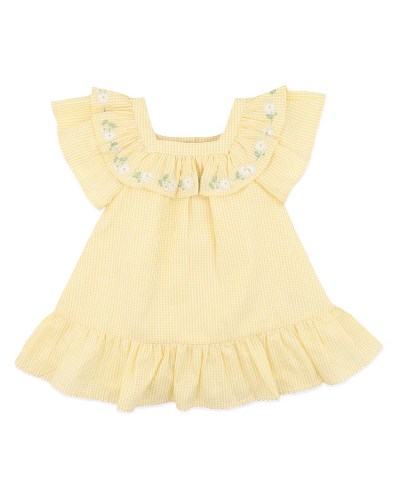 Libby Check Dress w Emb Yoke - Yellow Check