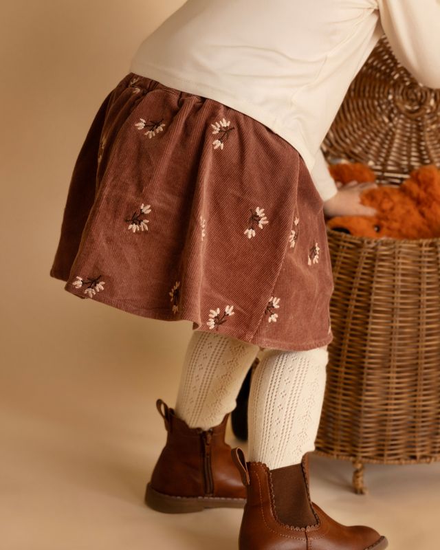 Embroidered Skirt w Shorts - Auburn Brown