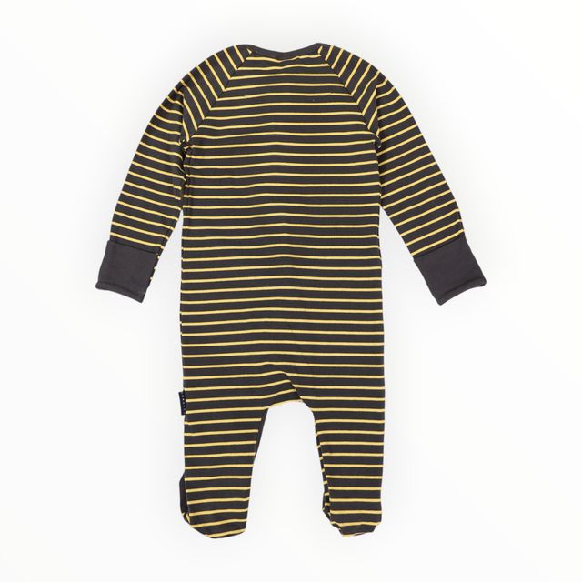 Striped Zip Cotton Romper - Charcoal