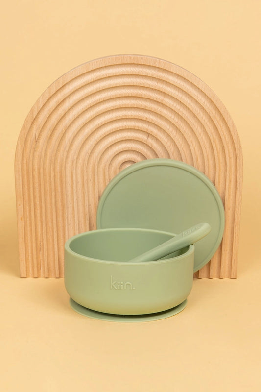Silicone Suction Bowl w Lid & Spoon - Sage