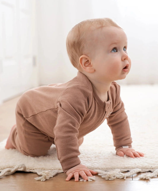 Organic Cotton Waffle Growsuit - Mocha