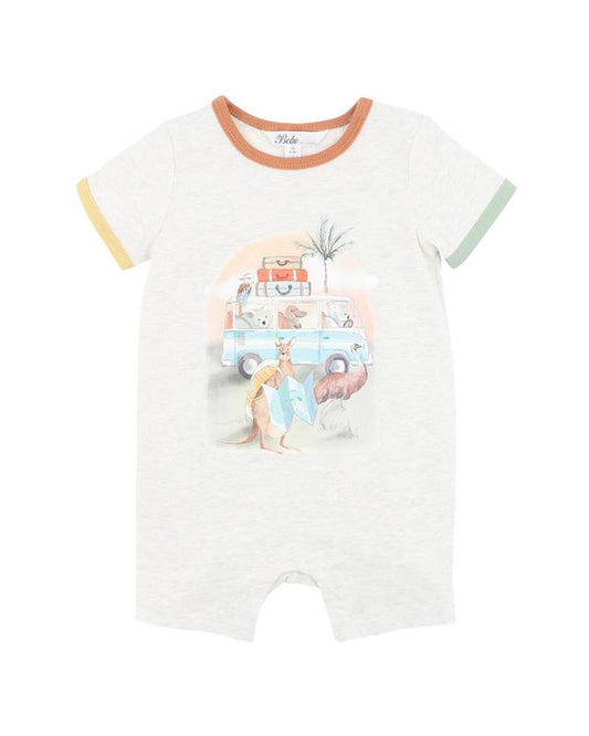 Ivan Camp Scene S/S Romper - Ice Grey Marl