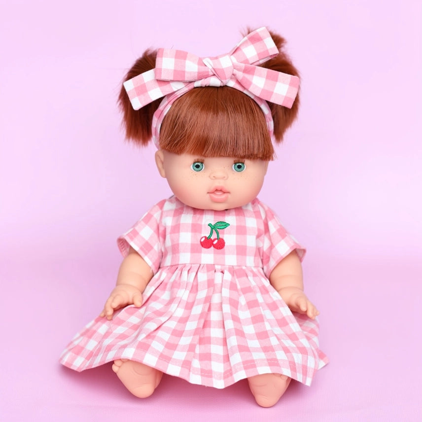 Dolls Blush Cherry  Gingham Chloe Gingham Dress - Fits 34-38cm