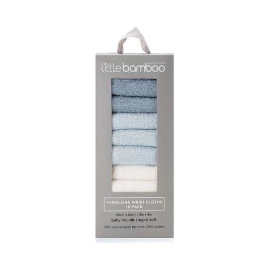 Baby Towelling Washers 10Pk - Retro Blue