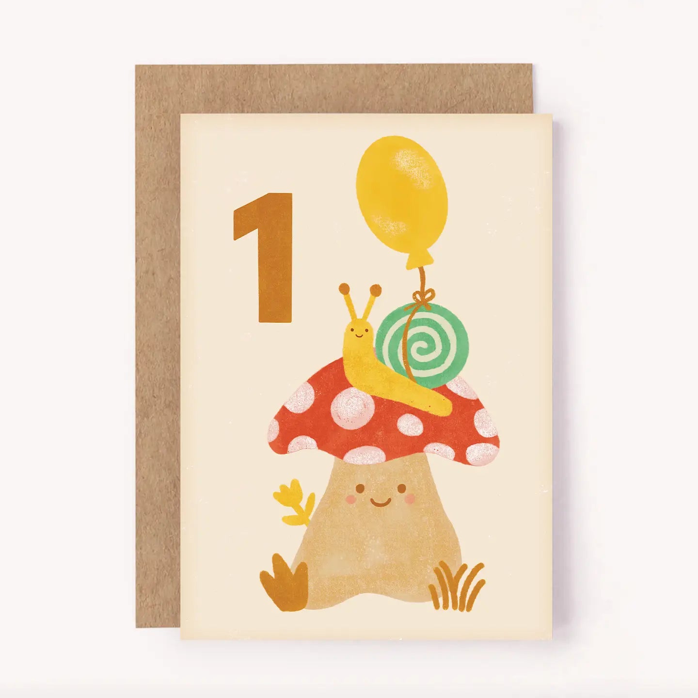 Card - Age 1 Mushroom Snail Birthday