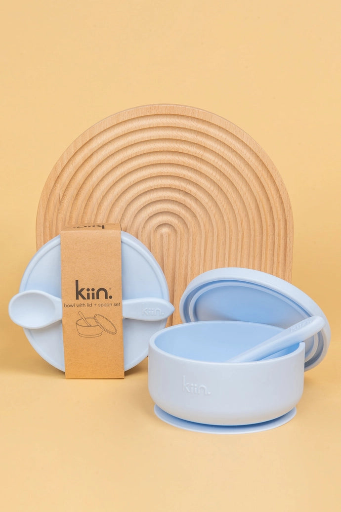 Silicone Suction Bowl w Lid & Spoon - Pastel Sky