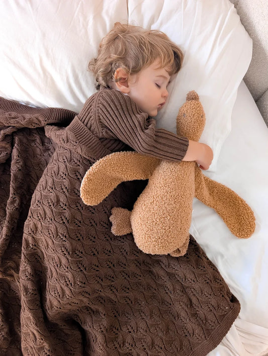 Knitted Cotton Woodlands Blanket - Chocolate