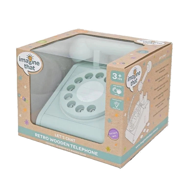 Wooden Rotary Telephone - Aqua Green