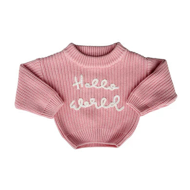 'Hello World' Chunky Knit Jumper - Peony