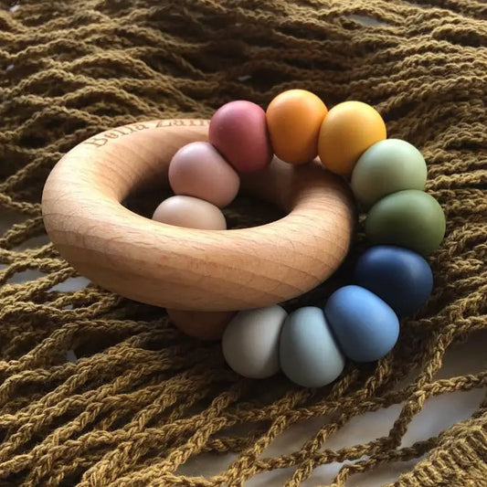 Nova Silicone & Beech Wood Teething Ring - Desert Rainbow