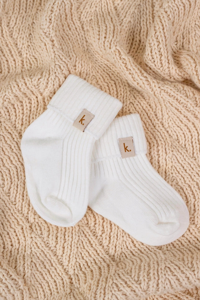 Cotton Ribbed Baby Socks 0-6M - Ivory