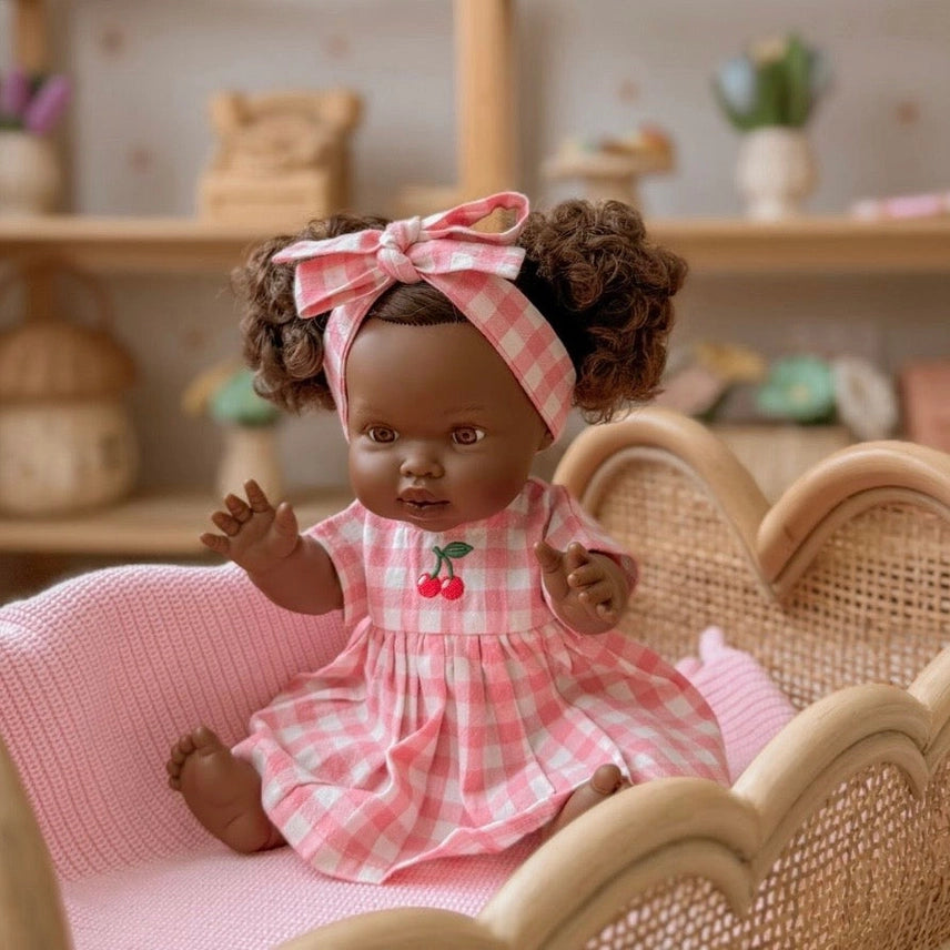 Dolls Blush Cherry  Gingham Chloe Gingham Dress - Fits 34-38cm
