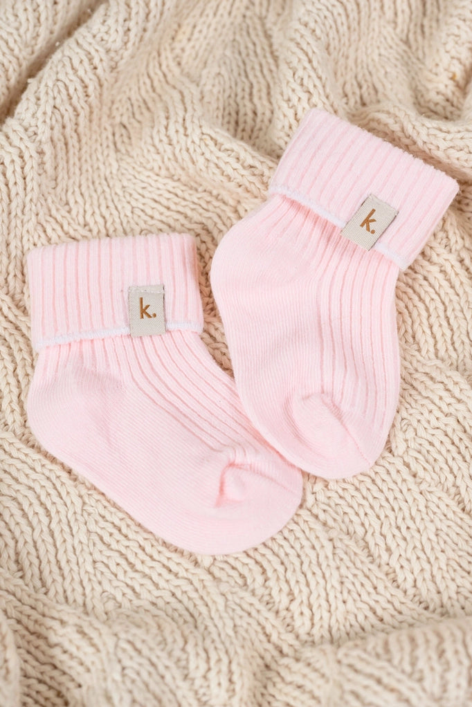 Cotton Ribbed Baby Socks 0-6M - Pink
