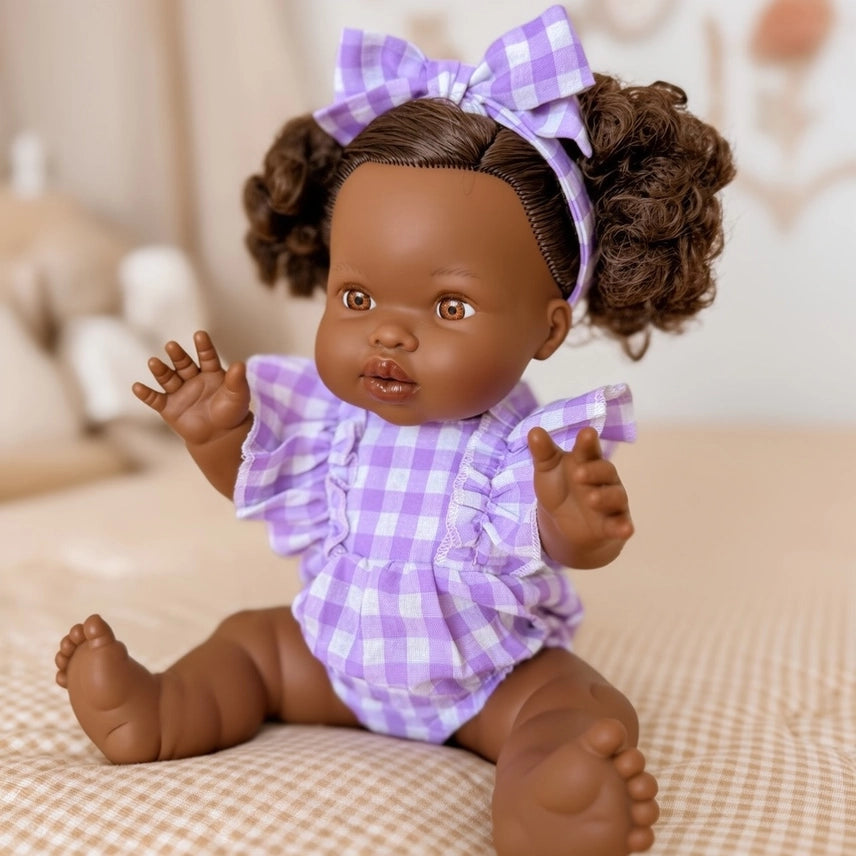 Lilac Gingham Doll Clothes Doll Romper Outfit - 38cm