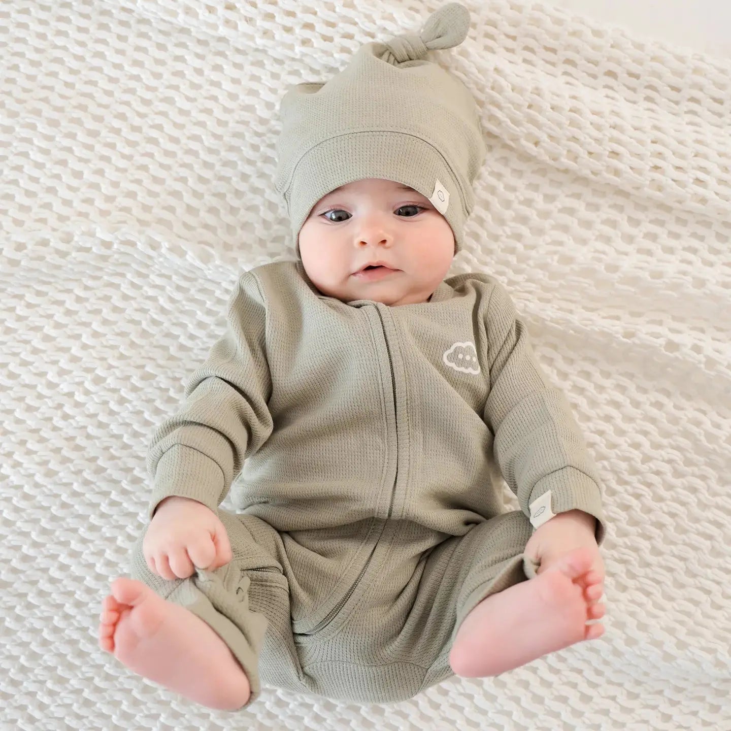 Organic Cotton Waffle Beanie - Sage Green