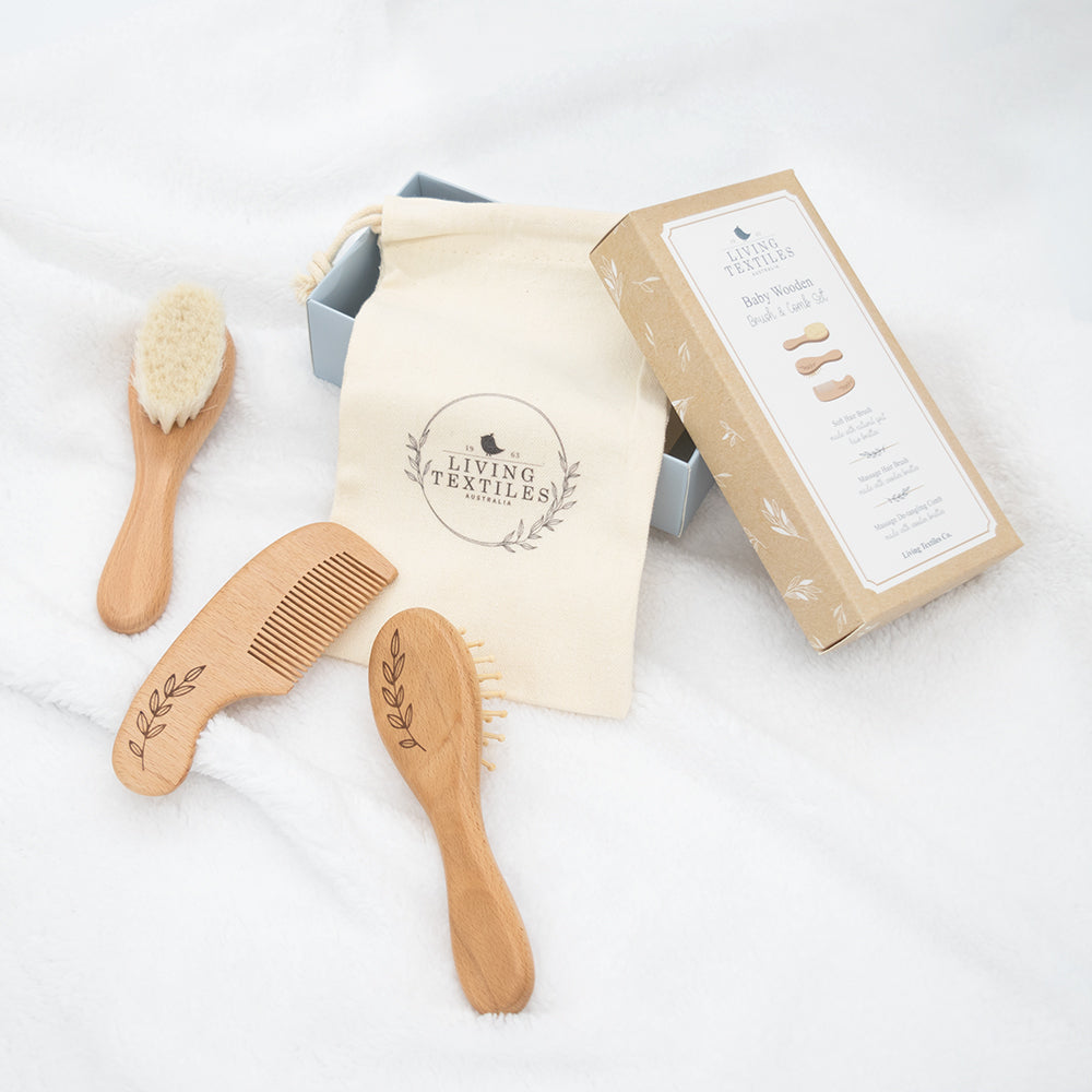 Wooden Baby 3 Pce Brush & Comb Set