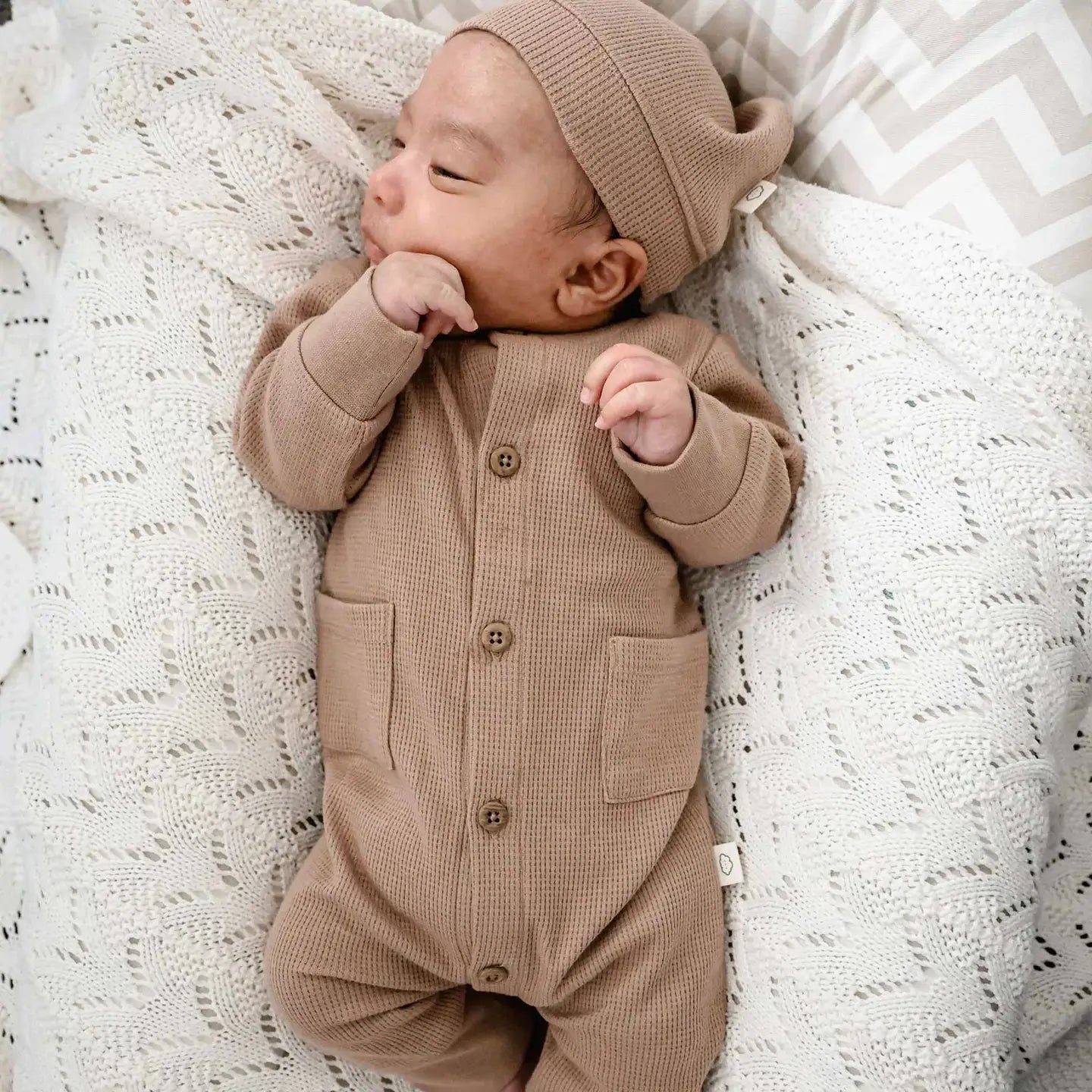 Organic Cotton Waffle Beanie - Mocha