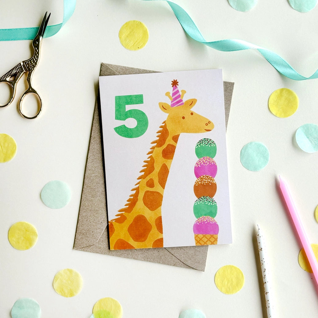 Card - Age 5 Giraffe Birthday