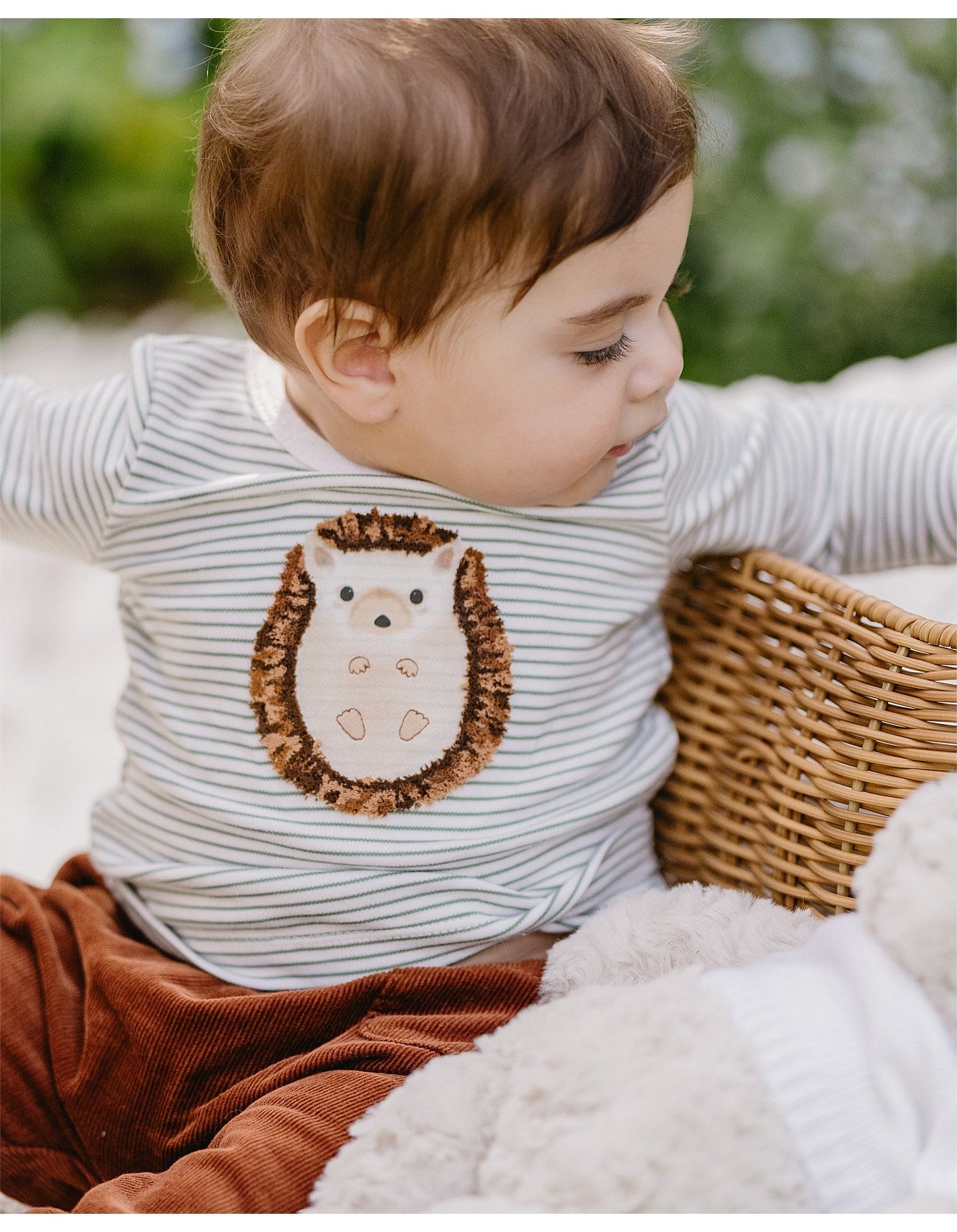 Toby Hedgehog Tee - Sage Stripe