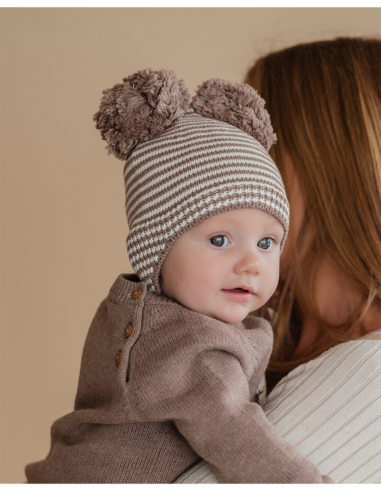 Bailey Pom Pom Beanie - Chestnut Stripe
